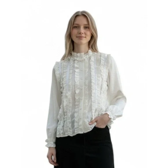 Vintage Simon Chang 100% Silk Ruffle Blouse Victorian Romantic Size 10 - Picture 1 of 9